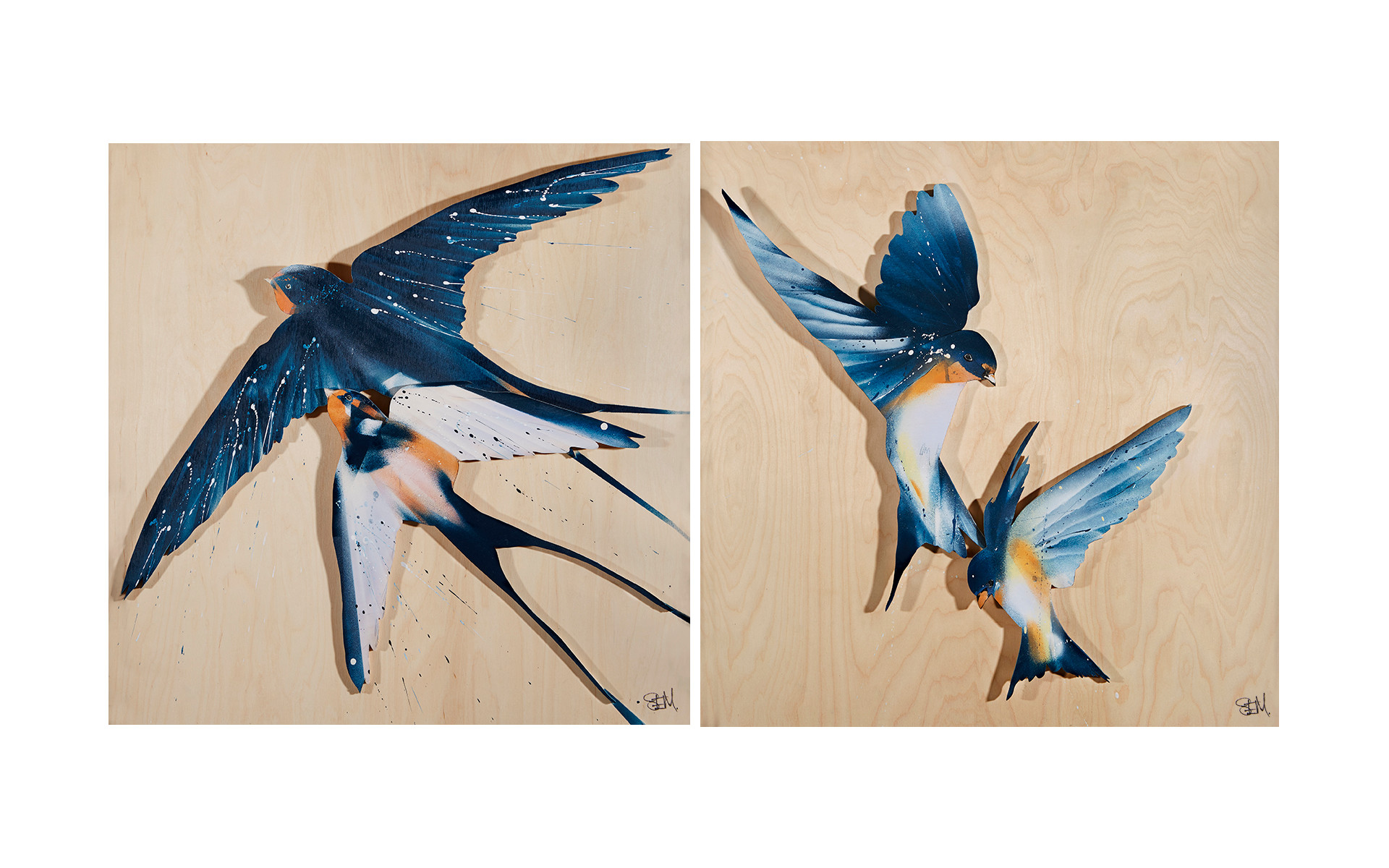 Wooden swallows Artwork, in Southwold